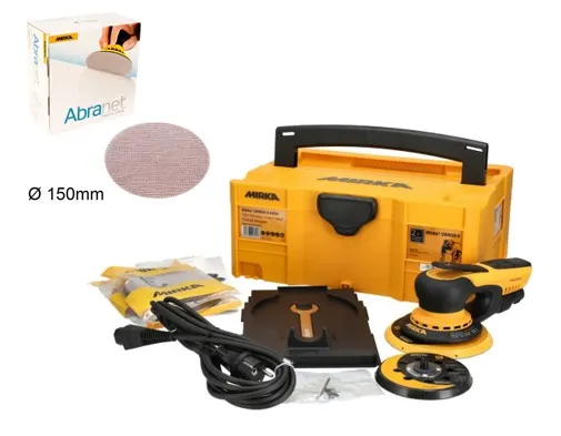 MIRKA Elektro Exzenterschleifer DEROS II 5650CV Set im Case + 50x Abranet Sch.