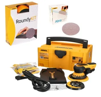 Exzenterschleifer Mirka DEROS II 5650CV Set + 50 Abranet Sch., Case & Roundy-Kit Gratis