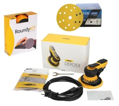 Exzenterschleifer Elektro Mirka DERO II S650CV Set + 50 Schleifsch & Roundykit Gratis