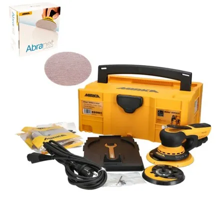 Elektro Exzenterschleifer Mirka DEROS II 5650CV Set + 50x Abranet Sch. 125mm gratis im Case