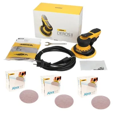 Exzenterschleifer Elektro Mirka DEROS II 650CV Set + 150 Abranet Scheiben Gratis