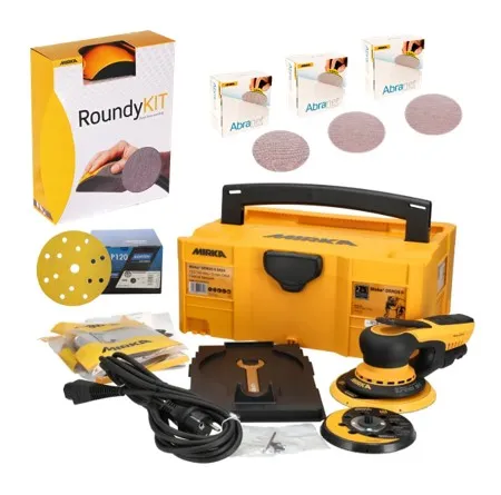 Exzenterschleifer Elektro Mirka DEROS II 5650CV Set + 50 Schleifsch. Case & Roundykit Gratis