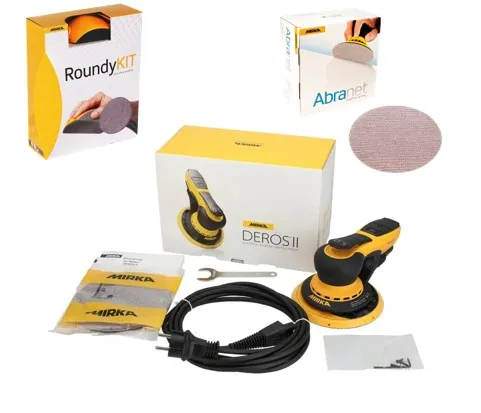 Exzenterschleifer Elektro Mirka DEROS II 650CV Set + 50 Abranet Scheiben & Roundykit Gratis