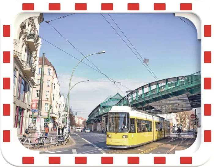 Verkehrsspiegel H800xB1000mm Kunststoff,rot/weiß 27m DANCOP