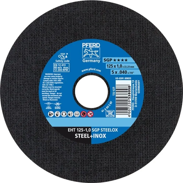 Trennscheibe SGP STEELOX D125x1mm ger.INOX Bohr.22,23mm PFERD VE: 25St.