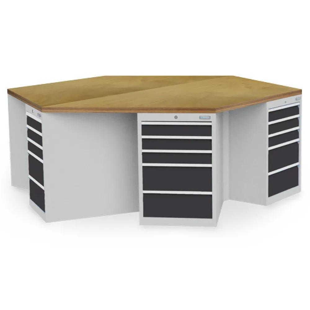 Bedrunka+Hirth Gruppenwerkbank R 18-24, mit 30 Schubladen, HxBxT 859 x 2.500 x 2.165 mm, lichtgrau, anthrazitgrau