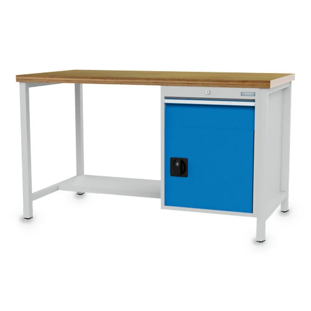 Bedrunka+Hirth Kastenwerkbank R 18-24, HxBxT 959 x 1.500 x 750 mm, lichtgrau, lichtblau, 1 Schublade 1x150 mm, 1 Flügeltür 1x450 mm
