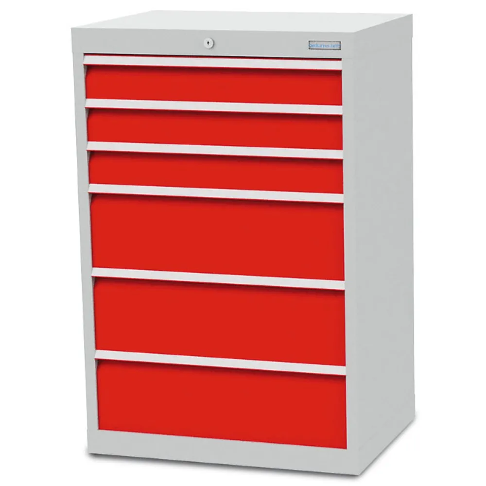 Bedrunka+Hirth Schubladenschrank R 24-16, HxBxT 1.019 x 680 x 500 mm, lichtgrau, lichtblau, 6 Schubladen