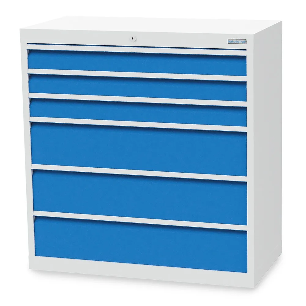 Bedrunka+Hirth Schubladenschrank R 36-16, HxBxT 1.019 x 980 x 500 mm, lichtgrau, lichtblau, 6 Schubladen 3x100 + 3x200 mm