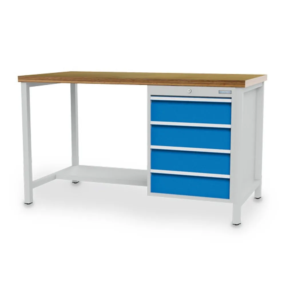 Bedrunka+Hirth Werkbank R 18-24, HxBxT 959 x 2.000 x 750 mm, lichtgrau, lichtblau, 4 Schubladen 4x150 mm