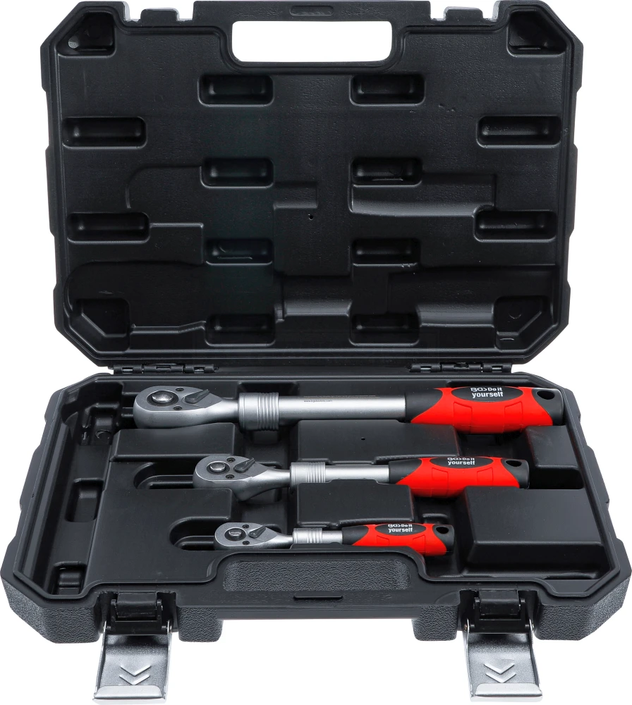 BGS DIY Umschaltknarren-Satz | ausziehbar | Abtrieb Außenvierkant 6,3 mm (1/4") - 10 mm (3/8") - 12,5 mm (1/2") | 3-tlg. – 72113