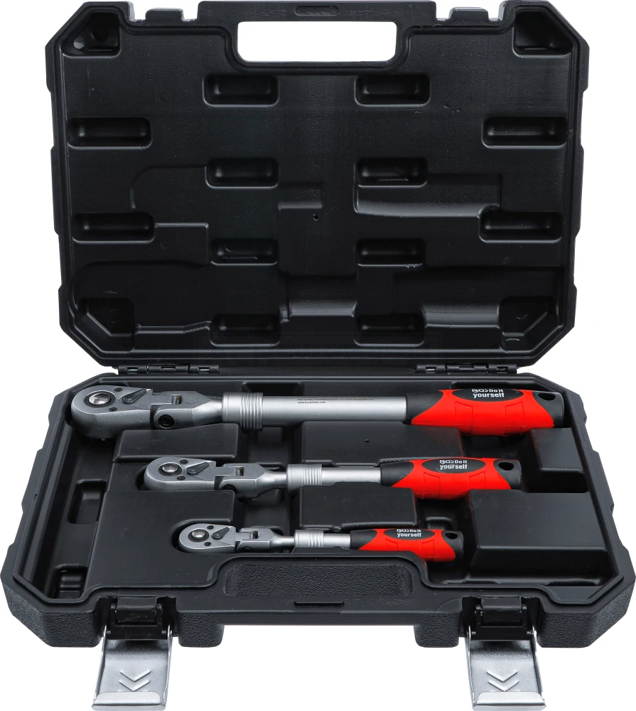BGS DIY Umschaltknarren-Satz | ausziehbar, abwinkelbar | Abtrieb Außenvierkant 6,3 mm (1/4") - 10 mm (3/8") - 12,5 mm (1/2") | 3-tlg. – 72114