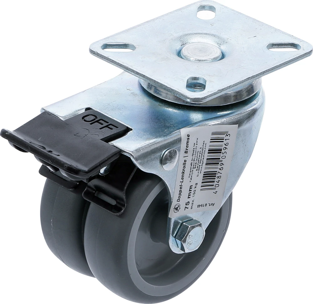 BGS DIY Doppel-Lenkrolle | mit Bremse | Ø 75 mm – 81948