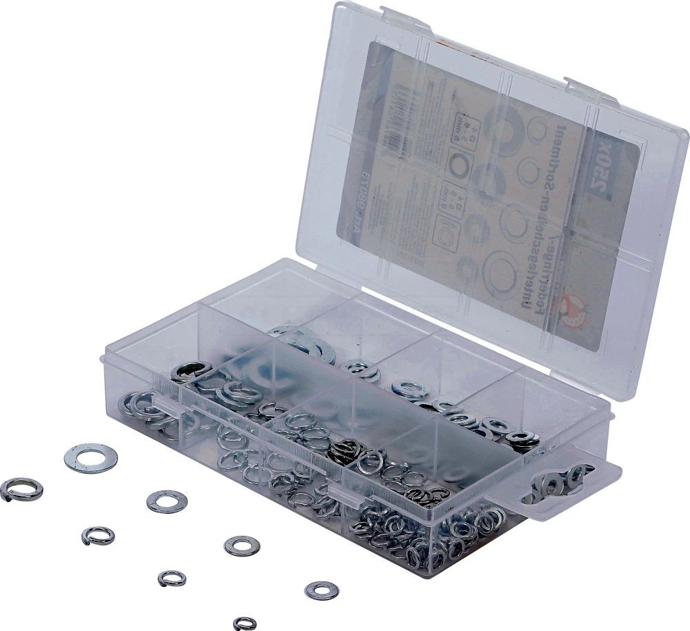 BGS DIY Federringe- / Unterlegscheiben-Sortiment | Ø 4 - 8 mm | 250-tlg. – 98073