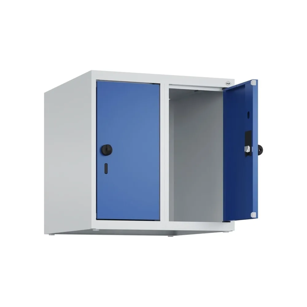 C+P Aufsatzschrank für Kleiderspind Serie Classic PLUS, 2 Abteile Breite 250 mm, lichtgrau, enzianblau, für Vorhängeschloss