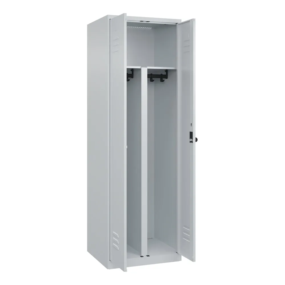 C+P PSA Doppel-Spind Classic PLUS, 2 Abteile, HxBxT 1.850 x 600 x 500 mm, lichtgrau, lichtgrau, für Vorhängeschloss