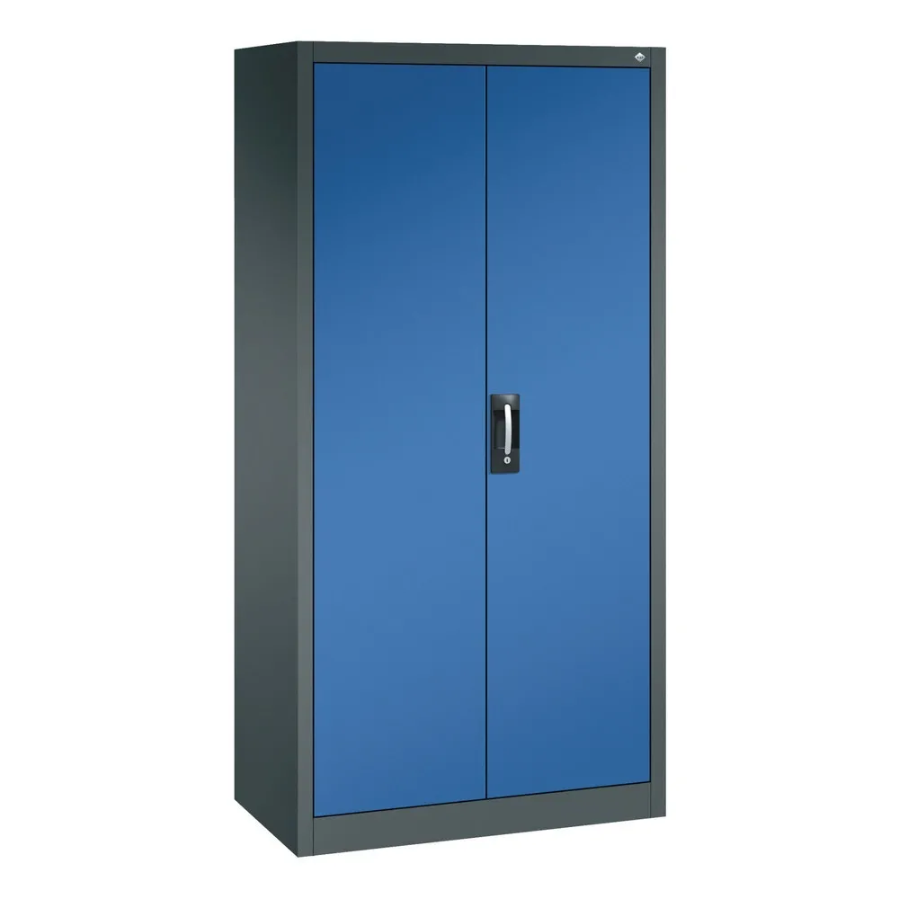 C+P Werkstatt-Flügeltürschrank mit Mittelwand + 8 Fachböden, HxBxT 1.950 x 930 x 500 mm, anthrazitgrau, enzianblau