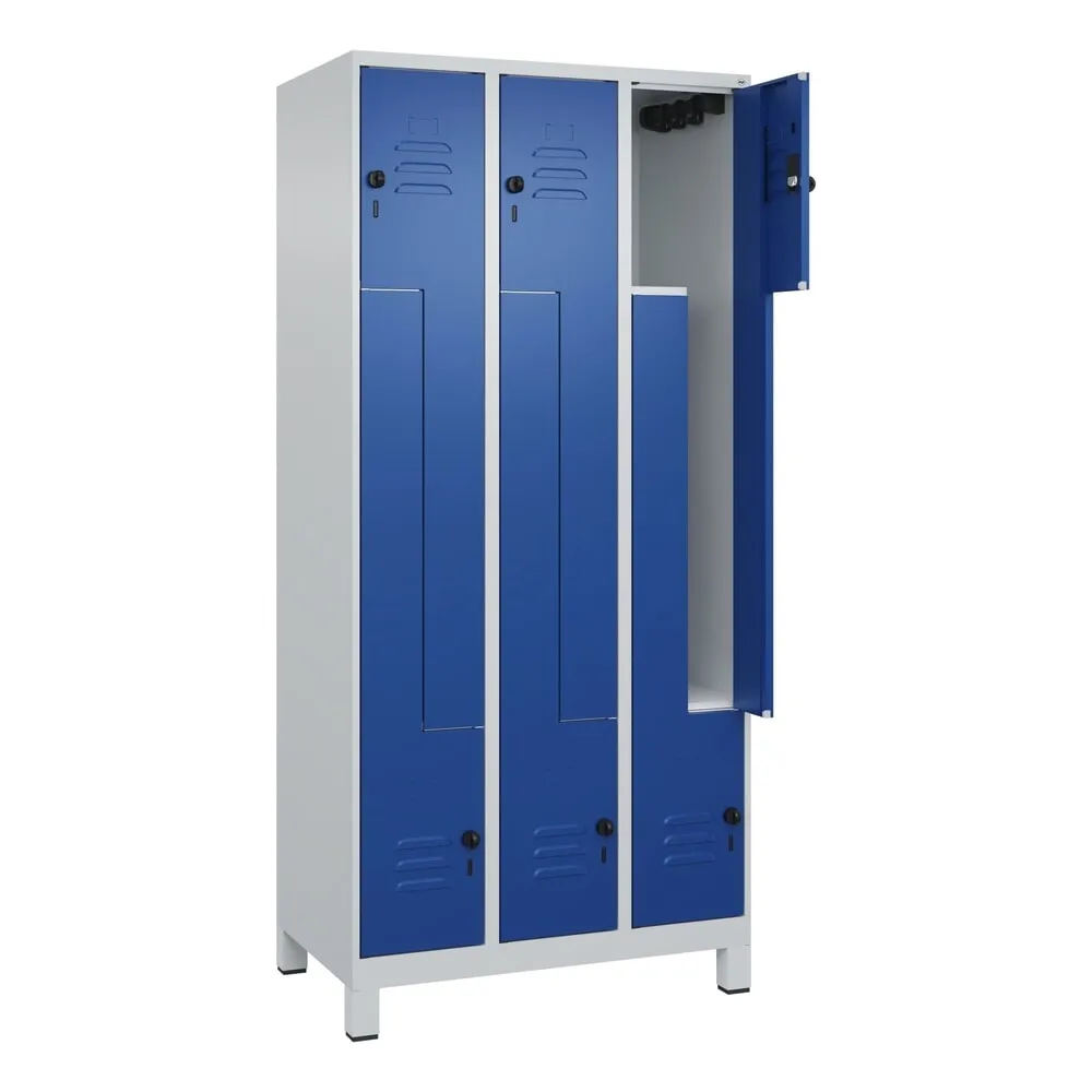 C+P Z-Spind Classic PLUS, Füße, 6 Abteile, HxBxT 1.950 x 900 x 500 mm, lichtgrau, enzianblau, für Vorhängeschloss