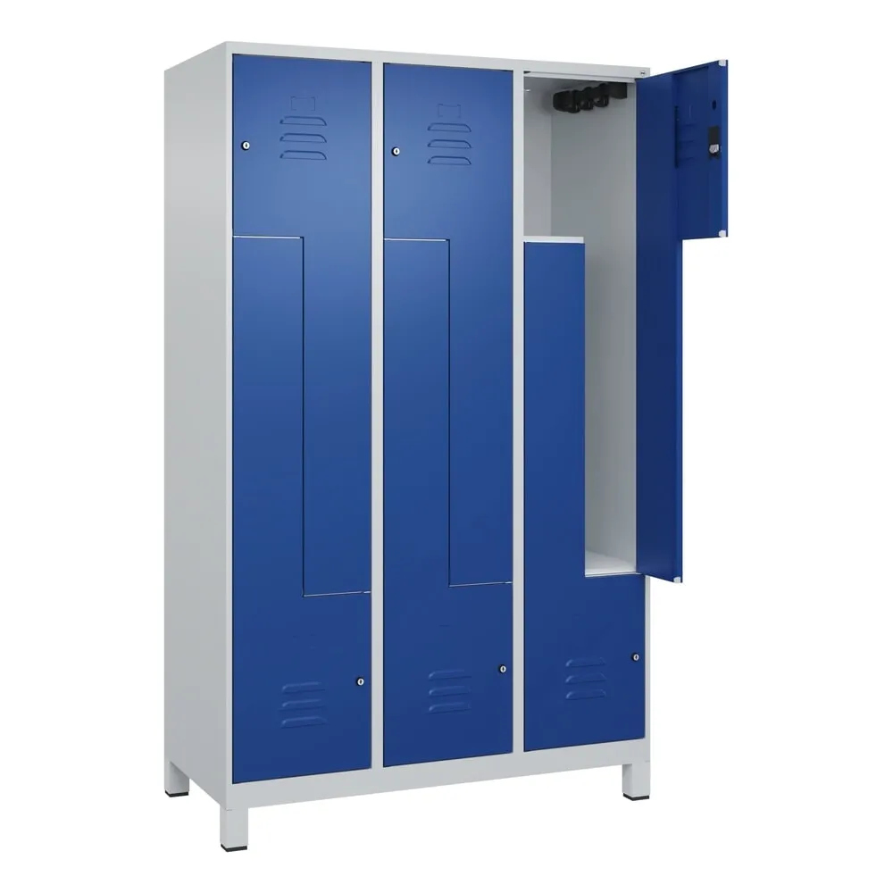 C+P Z-Spind Classic PLUS, Füße, 6 Abteile, HxBxT 1.950 x 1.200 x 500 mm, lichtgrau, enzianblau, Zylinderschloss