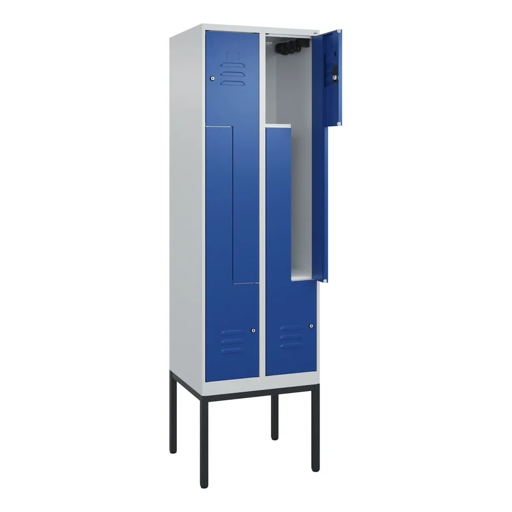 C+P Z-Spind Classic PLUS, Gestell, 4 Abteile, HxBxT 2.120 x 600 x 500 mm, lichtgrau, enzianblau, Zylinderschloss