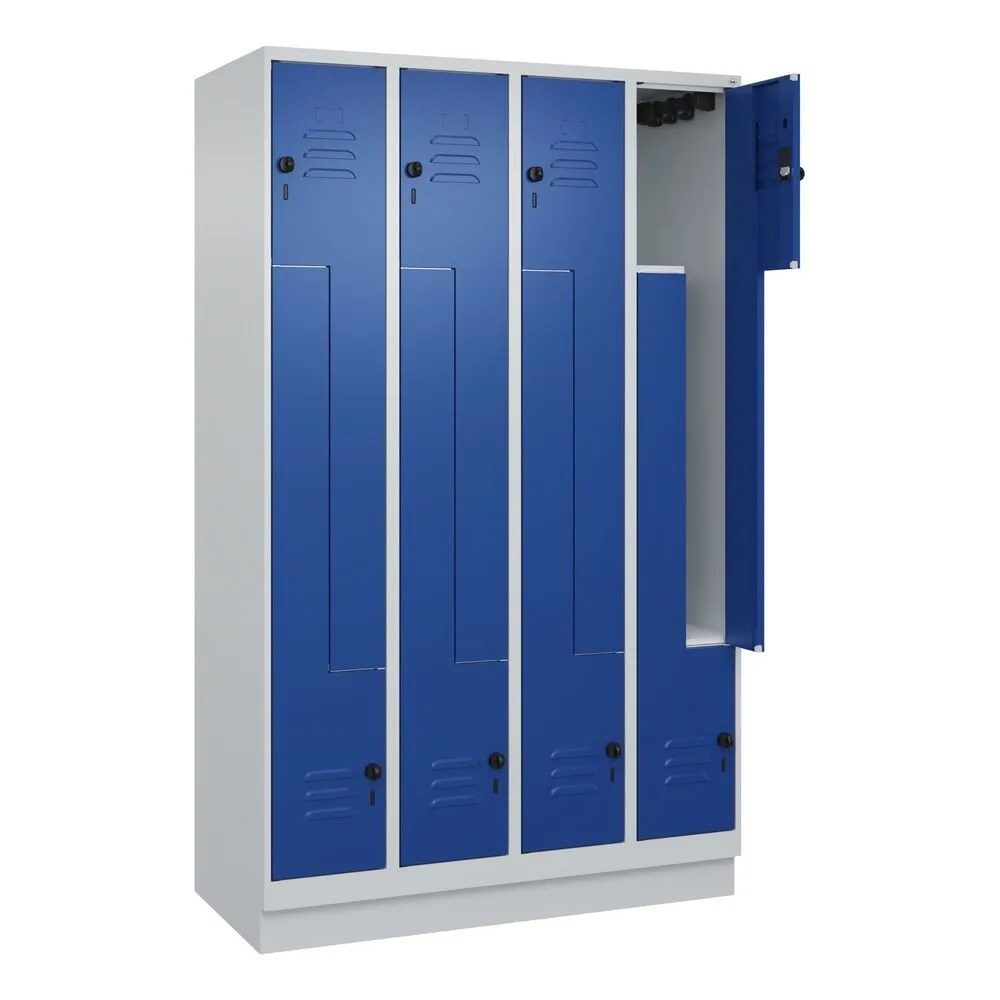 C+P Z-Spind Classic PLUS, Sockel, 8 Abteile, HxBxT 1.950 x 1.200 x 500 mm, lichtgrau, enzianblau, für Vorhängeschloss