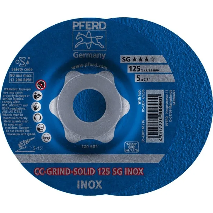 Schleifscheibe CC-GRIND-SOLID SG INOX D125xSmm gekr.INOX PFERD VE: 10St.