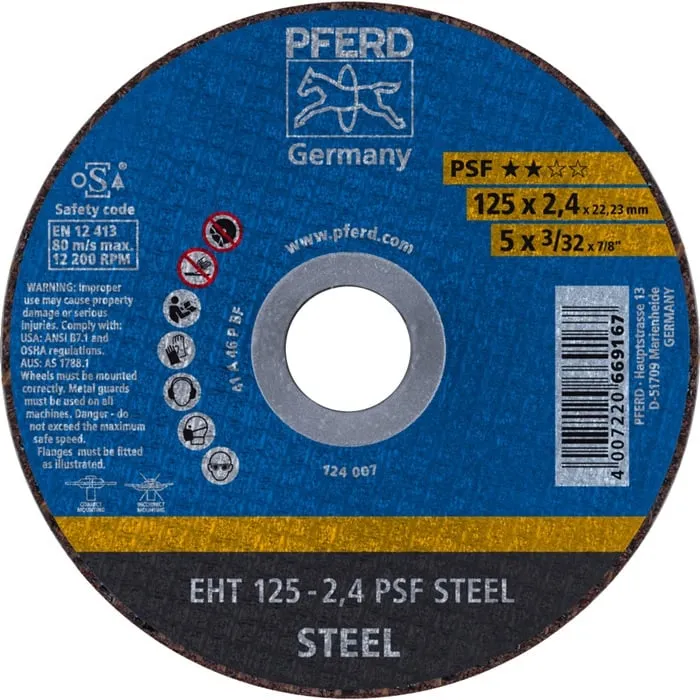 Trennscheibe PSF STEEL D125x2,4mm ger.STA Bohr.22,23mm PFERD VE: 25St.