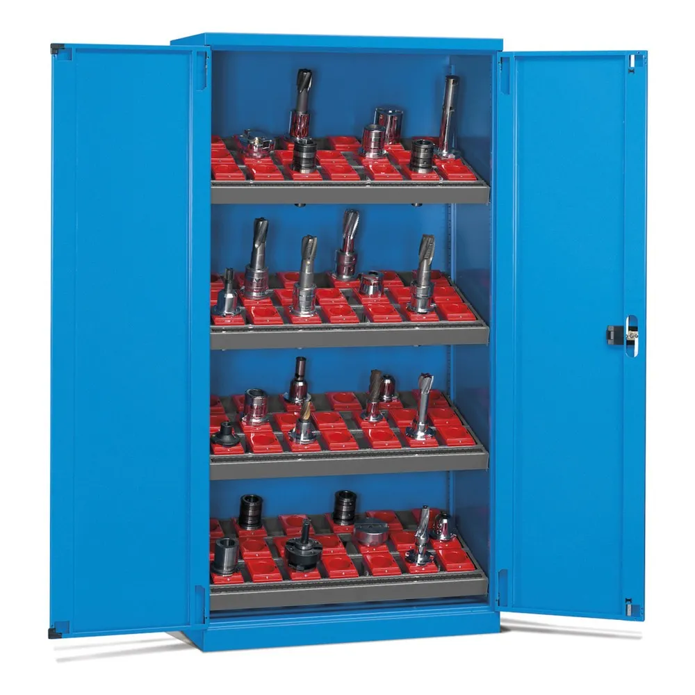Fami PERFOM Lagersystem für CNC-Werkzeuge, 4 Fachböden, HxBxT 2.000 x 1.023 x 726 mm, 50 Werkzeugeinsätze ISO 50, lichtblau