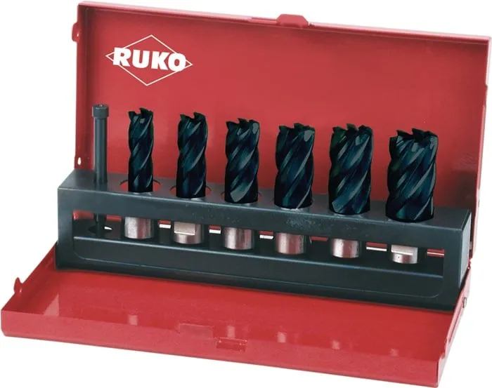 Kernbohrersatz 7tlg.D.12-14-16-18-20-22mm HSS TiAlN Schnitt-T.30mm Weldon RUKO
