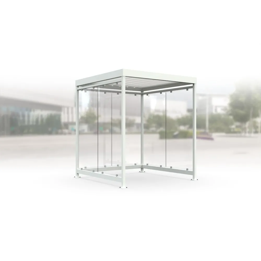 Raucherunterstand, fertig montiert, für 4-5 Personen, 3-seitig, grauweiß, Klares Glas 01