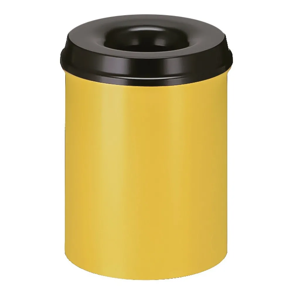 Sicherheitspapierkorb, selbstlöschend, Stahl, 15 Liter, Gelb, schwarz