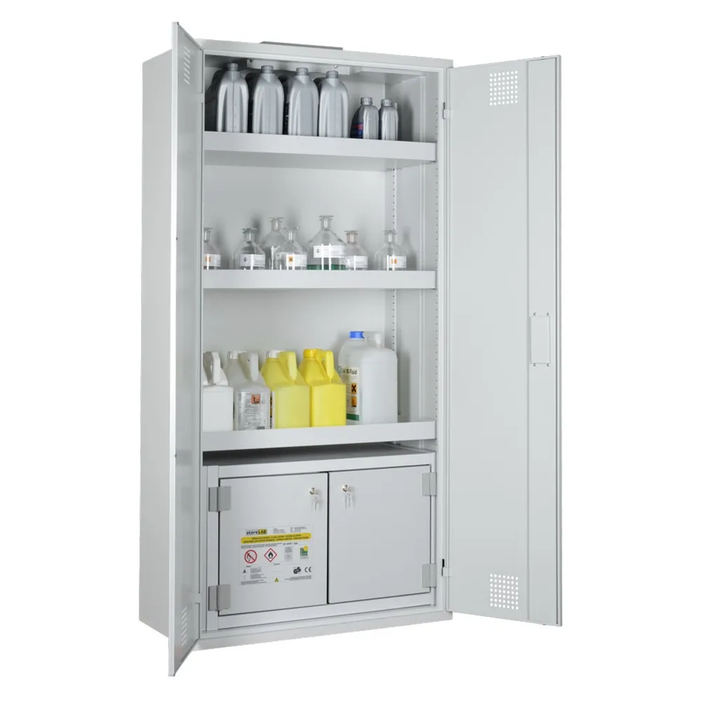 storeLAB Chemikalienschrank CHS 950 / SiB 30 mit Sicherheitsbox, HxBxT 1950 x 950 x 500 mm, RAL 7035 lichtgrau, RAL 7035 lichtgrau