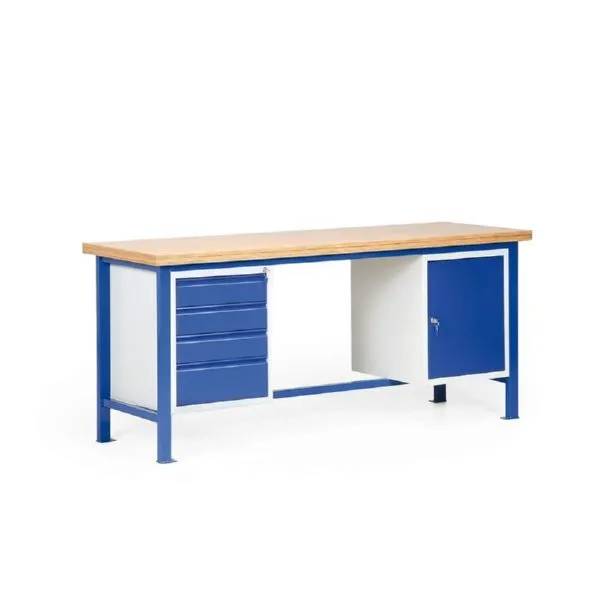 Taurotec Kombiwerkbank 2000 x 700 mm mit 2 Schränken mit Multiplex Holz