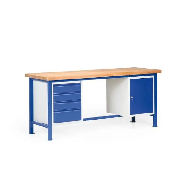 Taurotec Kombiwerkbank 2000 x 700 mm mit 2 Schränken mit Buchenleimholz