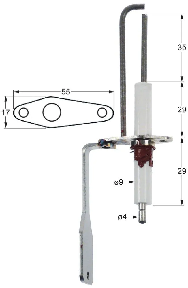 Zündelektrode für Retigo 9mm Flansch 55mm x 17mm Körperlänge2 29mm