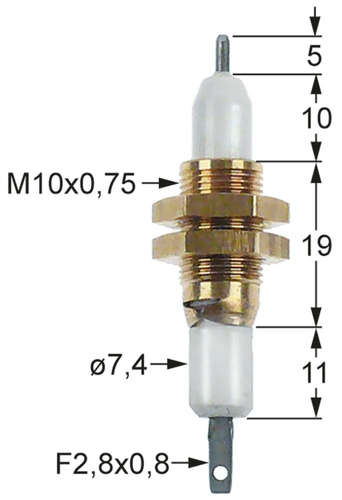 Zündelektrode für Lohberger Anschluss F 2,8x0,8mm Befestigung M10x0,75