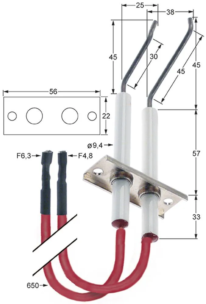 Zündelektrode für Inoxtrend Anschluss Flachstecker 4,8mm/6,3mm L1 45mm