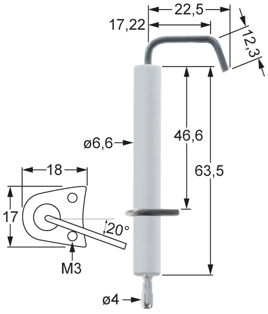 Zündelektrode für Rational CM201, CM101, CM102 7mm Flansch 18mm x 17mm